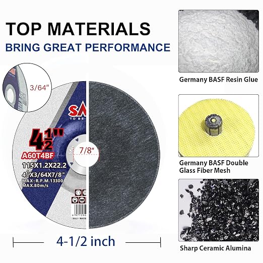 SALI 40 Pack Cut Off Wheels 4.5 Inch General Purpose Metal Depressed Center Cutting Wheel for 4.5" Grinders- Cutting Disc Aggressive Cutting 4.5" x 3/64" x 7/8" Operating Up to RPM 13300 and 80 M/S