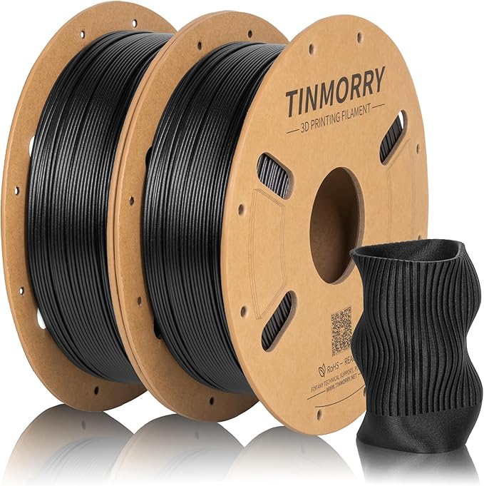 TINMORRY Carbon Fiber Filament 1.75mm, PETG-CF 3D Printing Filament, 1 KG x 2 Spools, Black