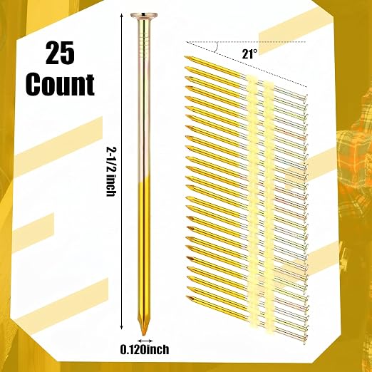 Pasimy 25 Per Box 2-1/2 x 0.120 Inch Framing Nails 21 Eg Degree Smooth Shank Plastic Collated Galvanized Full Round Head Framing Nails