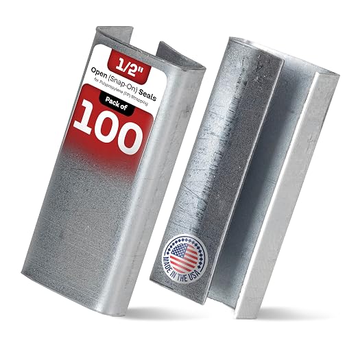 IDL Packaging Open (Snap-On) Seals of 1.25" Length for 1/2" Strap Width Polypropylene (PP) Strapping (Pack of 100) - Strong Metal Clips with Superior Holding Power, PP-O-12-M
