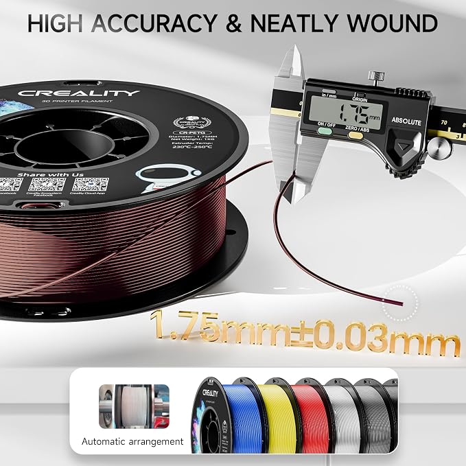 CREALITY PETG Filament 1.75mm 3D Printer Filament, 1kg (2.2lb) Neatly Wound Spool, Dimensional Accuracy ±0.03mm, Fit for Ender, Bambu Lab, Anycubic,ELEGOO FDM Printers, Transparent Wine Red