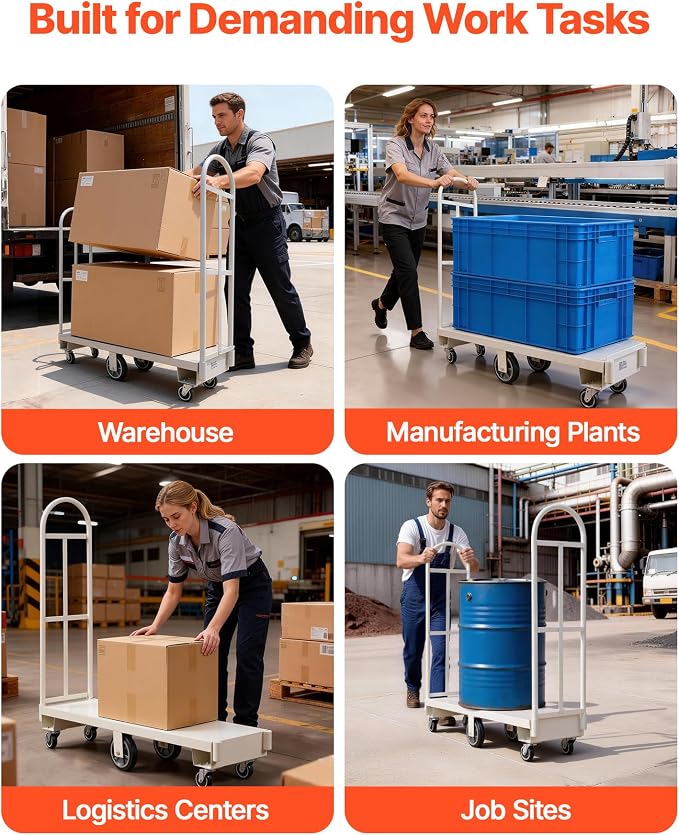 VEVOR 2000LBS Heavy-Duty U-Boat Cart, Platform Truck Dolly with 6 Wheels & Dual Detachable Handles, Heavy Duty Steel Utility Cart for Warehouse/Manufacturing Plant/Logistics Center/Job Site