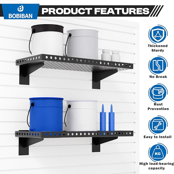 2 Pack Slatwall Shelves, Heavy Duty Metal Slat Wall Shelf for Retail, Garage, Home Storage, 80 lbs Load Capacity, Universal Slatwall Accessories(10 x 24 Inch-2, Black)