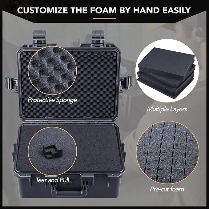 Lykus HC-4021 Waterproof Hard Case with Customizable Foam Insert, Interior Size 15.55x11.61x7.09 in, Suitable for electronics and more