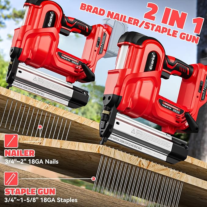 Ecarke 2" Electric Nail Gun Compatible with Milwaukee 18V Battery(Tool only),2 in 1 Cordless Brad Nailer Stapler with 1000 Nails,18 Gauge Nail Gun Battery Powered,2 Firing Modes for Trim Wood DIY