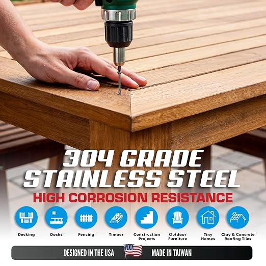 #8 x 1 5/8 Inch Stainless Steel Wood Screws | 304 Grade (350 Pack) | Flat Head T20 Star Torx Drive | Small Wood Screws by Eagle Claw Fasteners | Corrosion & Rust Resistant (Includes Driver Bit)