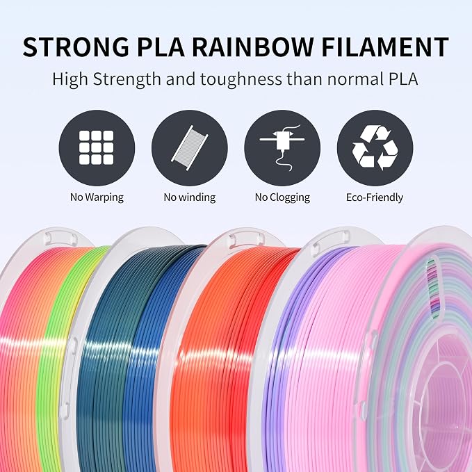 RAMBERY Silk Rainbow PLA 3D Printer Filament Bundle 4 Colors 1.75mm Multicolor 3D Printing Filament, 1kg(2.2lb) X4PCS, Candy/Universe/Red-Golden/Sunset Glow