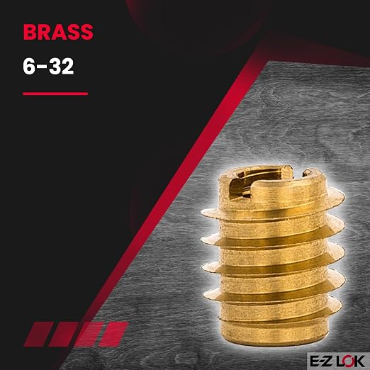 E-Z LOK Knife Threaded Insert for Hard-Wood, Brass Thread Inserts 6-32 Internal Threads, 0.375" Length Pack of 25