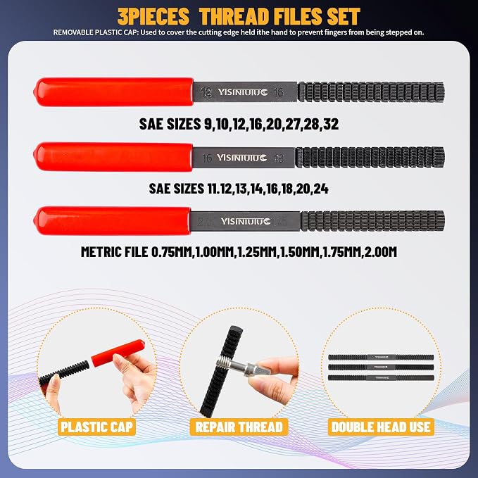 49PCS Thread Chaser Set, Thread Repair Thread Chaser Kit Metric SAE Bolt Restorer File Nut Rethreader Automotive Wheel Stud Spark Plug Engine Bolt Holeson Standard Screw Threading UNC UNF