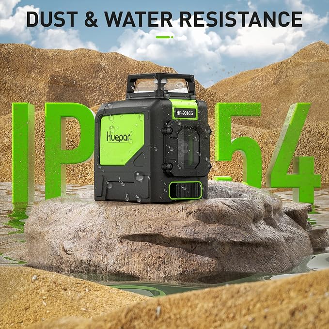 Huepar 901CG Self-Leveling Laser Level, 360 Green Beam Cross Line Laser Tool, Alignment 360-Degree Horizontal Line with Pulse Mode, Magnetic Pivoting Base Included