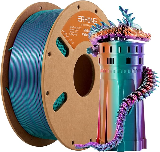 ERYONE Silk Tri Color PLA Filament 3D Printer 1.75mm +/- 0.03mm, Multicolor Filament Tricolor PLA 1KG(2.2lbs) Cardboard Spool, Purple&Blue Purple&Burnt Orange