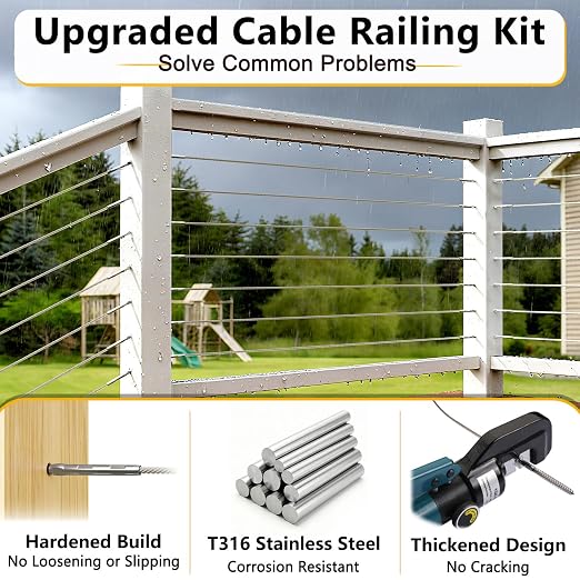Steel DN Mate 100 Pack T316 Stainless Steel Right&Left Handed Thread Swage Lag Screws for Wood Post of 1/8" Steel Cable Railing Kit, Cable Railing Hardware, DIY Deck Railings, Wrench Include-DM50