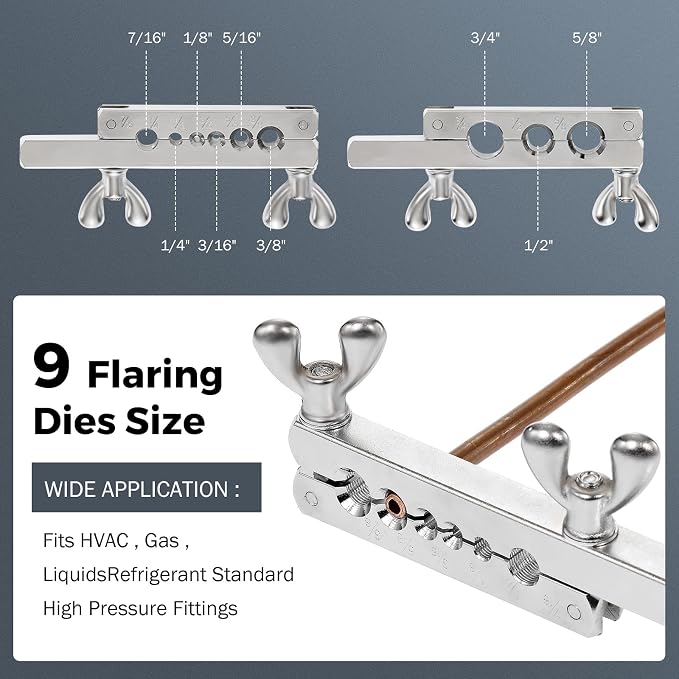BEAMNOVA Flaring Tool Kit for Copper Tubing Brake Line, 9 Sizes 1/8" to 3/4" Single Flare Set with Cutter & Case for HVAC Refrigeration
