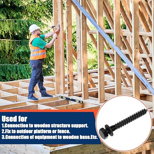 Tandefio 50 Pack 1/2''x 4'' Ceramic Black Lag Screw Kit with Washers Hex Lag Bolts Wood Screws Heavy Duty Hot Dip Galvanized Double Layer for Wood Decks Fences