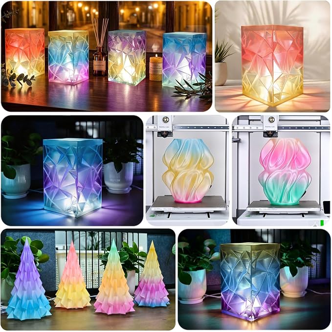 OVV3D Transparent PLA 3D Printer Filament Bundle 250g x 4 Spools, Multicolor Clear PLA Filament 1.75mm Pack, Translucent Color Change 3D Printing Filament, Vibrant Gradient Pastel Filament