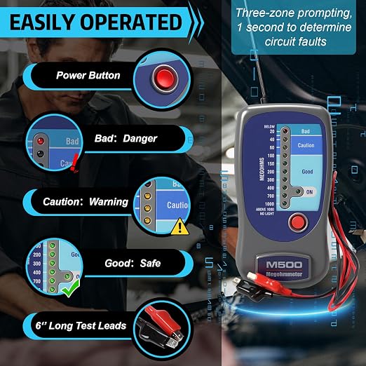 M500 Megohmmeter, Compatible with Supco M500 Megohmmeter, 500 Volts Megohmmeter, M500 Megger Tester Measures Up to 1000 Megohms, Ideal for HVAC Compressor Tester and Home Improvement Use