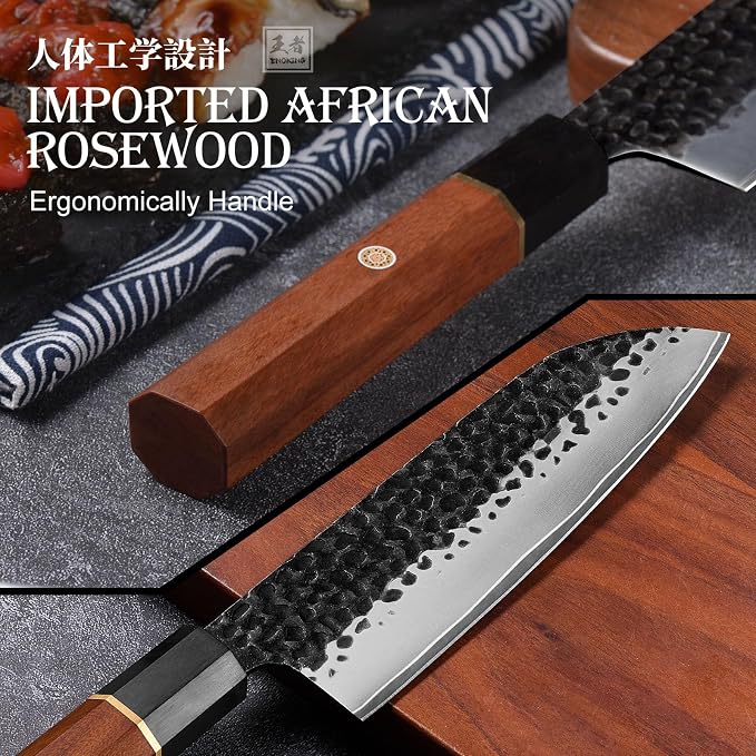 Knife Magnetic Strip 16 Inch + Japanese Santoku Knife 7 Inch, Acacia Wood Magnetic Knife Holder for Refrigerator, Wall Mount Magnet Knife Bar with 4 Hooks