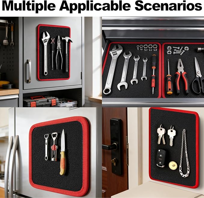 Flexible Magnetic Tool Mat, 12.8" x9.5" Non-Slip Magnetic Tool Organizer & &Telescoping Magnetic Tool, Magnetic Tool Mat for Mechanics, Garage, Workshop & Auto Repair(Red)