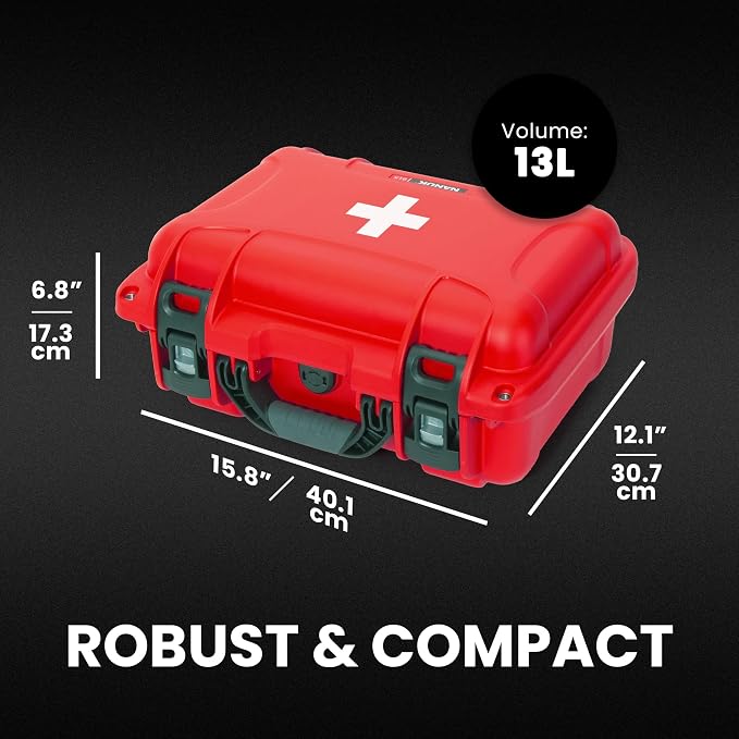 NANUK 915 Waterproof First Aid Box Empty – Durable, Medical First Aid Organizer Case, IP67-Rated, Dustproof, Impact-Resistant, and Floats (13.8" x 9.3" x 6.2") – Red | IP67 Waterproof and Dustproof, Nk-7 Resin, Interior 13.8 X 9.3 X 6.2 in, Powerclaw L...