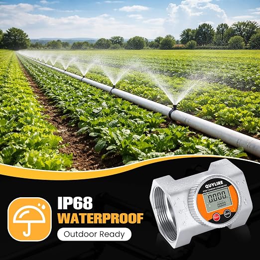 Waterproof 3 Inch Water Flow Meter, 20-260 GPM Digital Inline Fuel Flowmeter with NPT Thread for Hot/Cold Water, Diesel, Gasoline, Oil & Liquids, Supports Gallon, Liter, GPM, LPM, m³, QTS, PTS