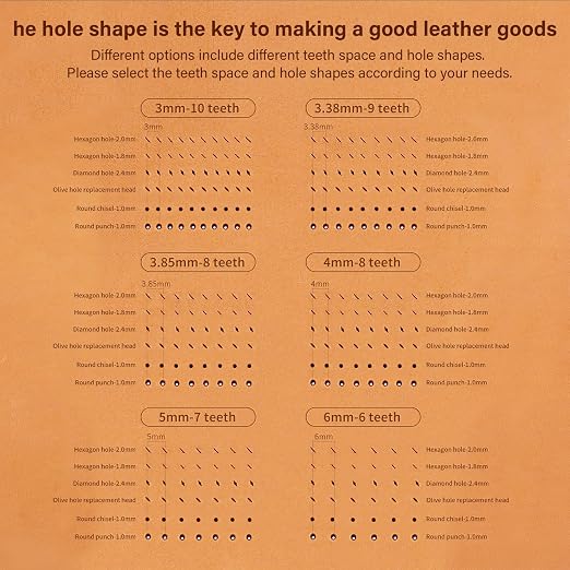 WUTA Leather Stitching Punch, 3nd Removable Round Hole Pricking Irons, Professional Working Hole Punch Tool Set for DIY Leather Craft（6mm- 2+6 Hole）