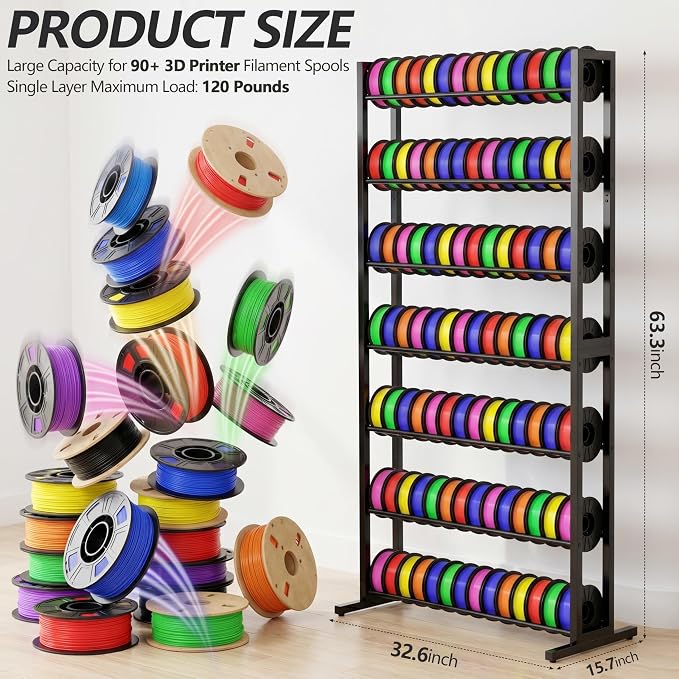 Piskyet 7-Tier Heavy Duty 3D Printer Filament Storage Rack, Large Capacity Spool Holder Shelves for 3D Printing Filaments, Perfect for Home Studio, Office, Workshop & 3D Printing Business (Shelf Only)