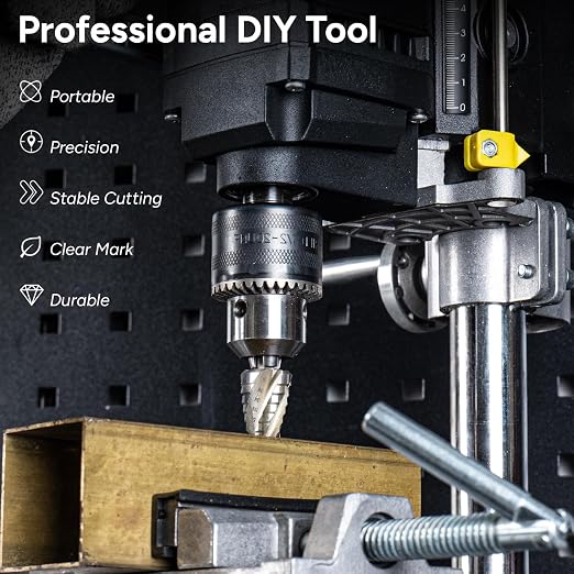 Four Spiral Flute Step Drill Bit Set, 5PCS 1/8"-1-3/8" (59 Sizes) High-Speed Steel Unibit Step Bits with 1/4" and 3/8" Hex Shank for Metal Stainless Steel Aluminum Wood Plastic
