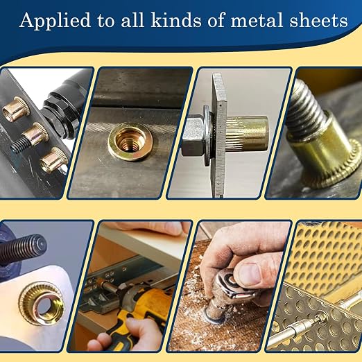 115Pcs M6 Rivet Nuts, Metric Zinc Plated Finish Carbon Steel Flat Head Threaded Insert Nutsert Kit