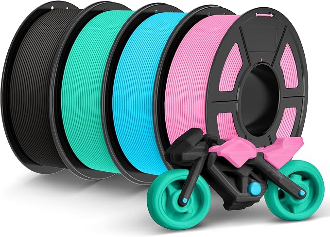 TECBEARS Rapid PETG Filament Bundle，High Speed 3D Printer Filament 4KG, High Toughness PETG, Pack of 4, 4 Colors, Black+Mint Green+Sky Blue+Pink