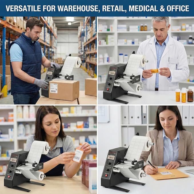 1150D Automatic Label Dispenser, 110V Electric Sticker Peeler with Intelligent Sensing & Auto Counting, 1-8m/min Adjustable Speed Labeling Machine for Multiple Rows, for Warehouse & Retail