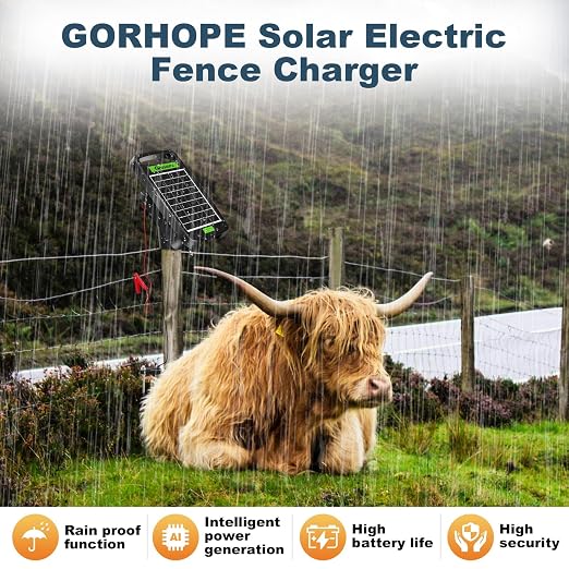 10 Miles Solar Powered Electric Fence Charger,Output 0.18J Electric Fence Charger,24-Hour Uninterrupted Protection Solar Fence Charger,Solar Fence Energizerr That can Work for 14 Days Without Sunlight