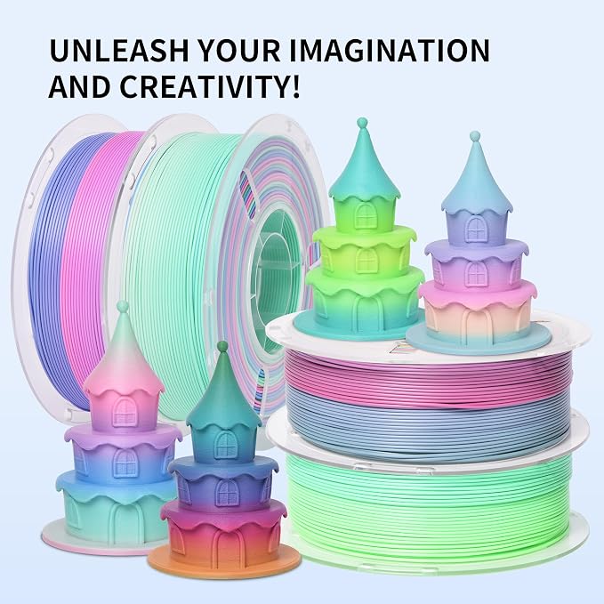 RAMBERY 4 Colors Matte Rainbow PLA 3D Printer Filament Bundle Fast Color Change 3D Printing Filament 1.75mm +/- 0.02mm, 1kg(2.2lb) X4PCS, Matte Rainbow/Lollipop/Red Coral/Green-Blue