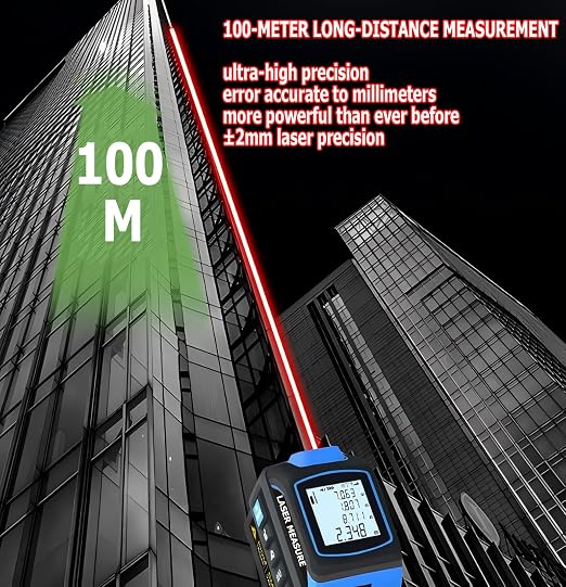 Tape Measure 4-in-1 Laser Digital Measuring Tape & 100m/328ft Laser Distance Meter & with 16ft/5m & Crosshair Markings & Dual-axis Electronic Level,Display On Backlit LCD Screen