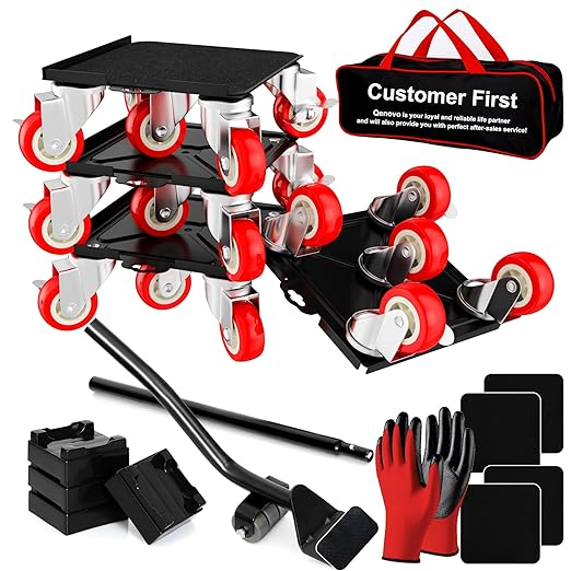 Furniture Dolly,Furniture Movers with 5 Wheels,Silent & 360° Rotating Wheels & Side Brake,3400 Lbs Capacity,Carbon Steel Panel Heavy Duty Dolly for Appliances,Sofas,Beds,Pianos