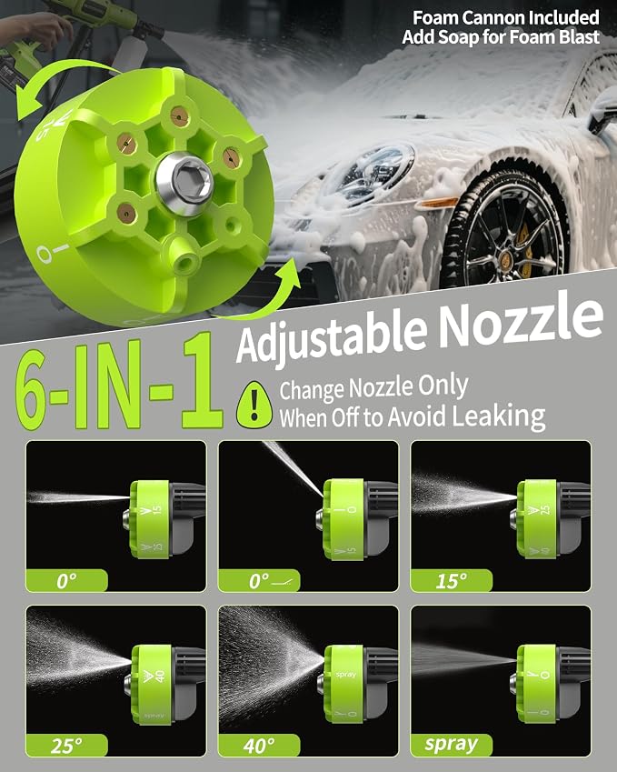 Cordless Portable Washer, 1100 PSI Battery Operated Washer with All-Copper Motor, Battery, 23FT Hose, Storage Bag; Handheld Washer; Lightweight Car Washer for Home, Garden (Lime Green)