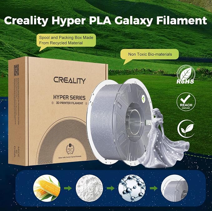 Creality Hyper PLA Starry Galaxy 3D Printer Filament, Sparkle PLA 1.75mm, Shimmering Stardust Finish, High Speed RFID Smart Filament, Smooth Shine Fits for Most 3D Printers