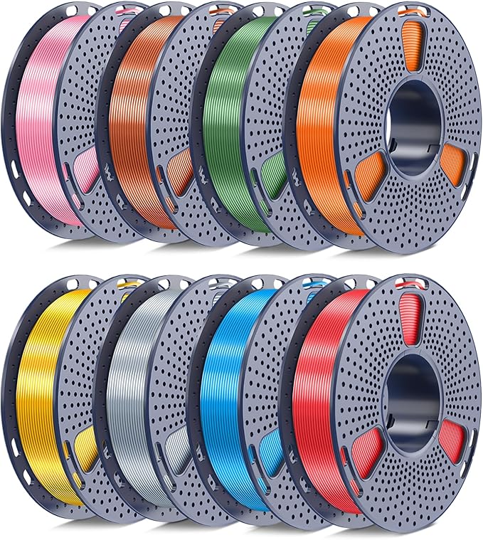 SUNLU Silk PLA+ Filament 1.75mm Multicolor 250gx8, Silky Glossy PLA Plus 3D Printer Filament Bundle for Bambu Lab 3D Printers, Gold+Silver+Red+Bronze+Copper+Blue+Pink+Orange