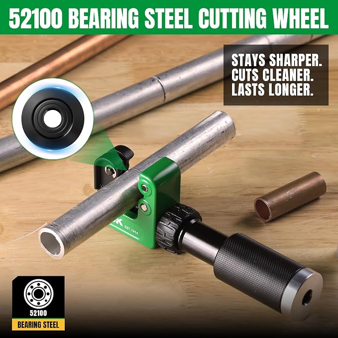 SK 2-Piece Tube Cutter Set, 1/4"–1 1/4" OD Pipe Cutter with Detachable Extension Handle & Concealed Deburring Scraper, 52100 Bearing Steel Blade for Copper, Aluminum and PVC Tube