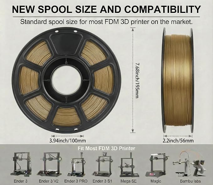 PETG Filament 1.75mm for 3D Printer, Metal-Like Consumable 1kg (2.2lbs) 1 Spool, Silk Metallic Finish PETG High Speed 3D Printer Filament, Dimensional Accuracy +/- 0.03 mm,Metallic Bronze Gold
