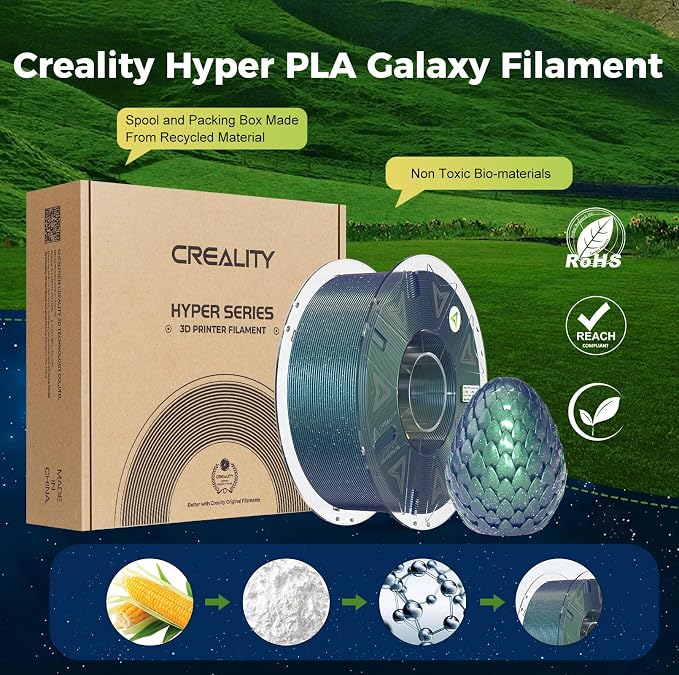 Creality Hyper PLA Starry Galaxy 3D Printer Filament, Sparkle PLA 1.75mm, Shimmering Stardust Finish, High Speed RFID Smart Filament, Smooth Shine Fits for Most 3D Printers