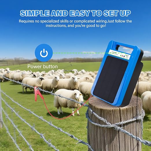 Solar Electric Fence Charger 8 kV Hight Power Energizer, 10000mAh Lithium Battery & 3W Solar Panel - Ideal for Livestock, Pet, Poultry, Gardens, Orchards Protection