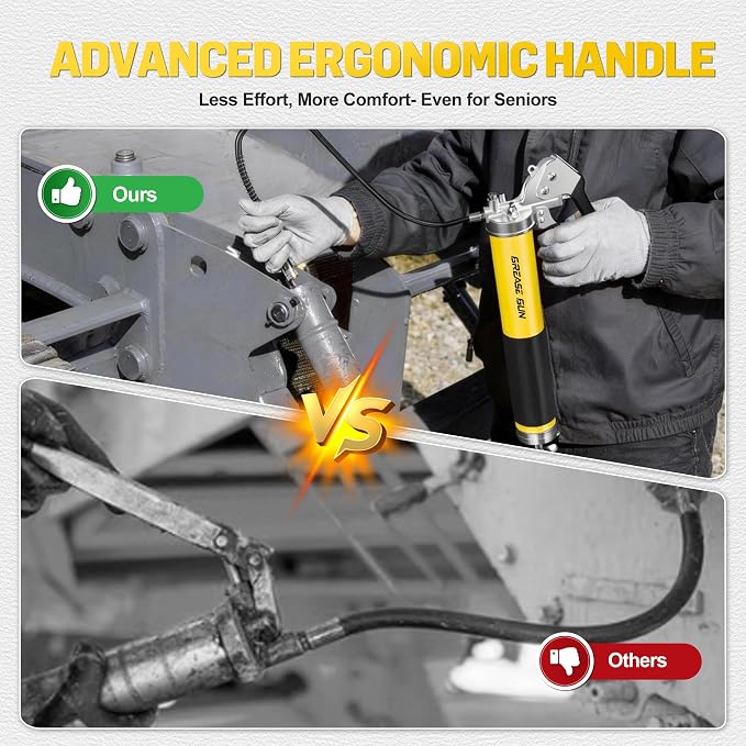 Pneumatic Grease Gun Kit,10000 PSI Heavy Duty Pistol Grip Grease Gun with 14 oz Capacity, 2×18 Inch Resin Flex Hoses, 4 Versatle Couplers & Extension Rigid Pipe, Ideal for Automotive, Marine