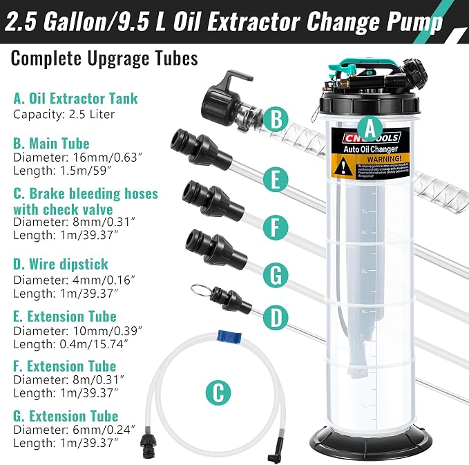 Estune 2.5 Gallon (9.5L) Fluid Extractor Pump, Pneumatic Manual Oil Extractor Pump for Oil Change, Oils Vacuum Pumps Extractors with 5 Pcs Brake Bleeding Hose for Cars, SUVs, Trucks, RVs, motorcycles