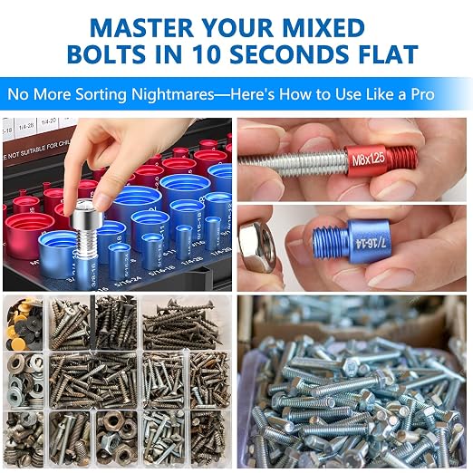 52PCS Thread Checker, Nut and Bolt Thread Checker, Thread Checker Kit in Standard and Metric (28 Standard & 24 Metric), Bolt Size Finder Checker Thread Gauge for Quickly Identify (52 Thread Checker)