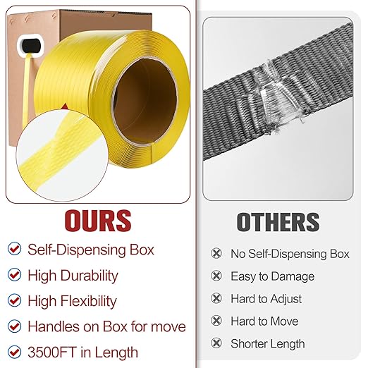 MYFAMIREA Heavy Duty Banding Strapping Kit with Tensioner Tool, 1/2"x 3500FT Polypropylene Plastic Packaging Strapping, 300 Metal Seals, Sealer Tool for Pallets, Logistics, Warehouse (Red)