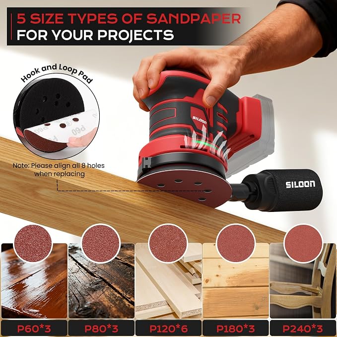 Cordless Random Orbital Sander Compatible for Mik 18V Max, 5-Inch Brushless Electric Palm Sander with 19000 RPM & Dust Collector, 6 Variable Speed, 18 Pcs Sandpaper for Sanding (No Battery)