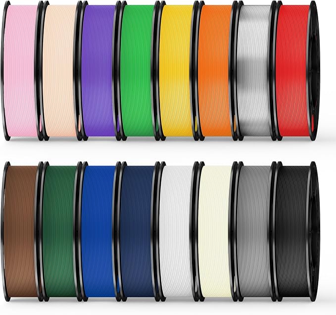 UJOY3D 16 Color Pack PETG Filament Bundle, Multicolor Strong PETG 3D Printer Filament 1.75mm, Individually Vacuum Packed, 0.25kg per Spool, 16 Pack, Total 4kg