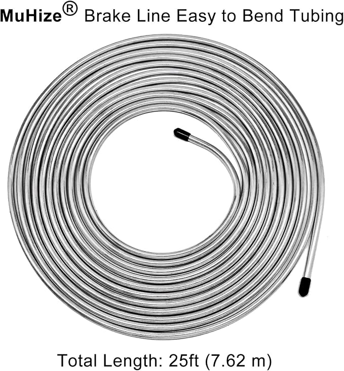 MuHize Brake Line Kit 25 ft 1/4" - Upgraded Zinc-Coated Flexible Brake Tubing Roll with Rustproof & Corrosion Protection - Include 16 Inverted Flare Fittings for Car, Truck, Auto Brake System Repair