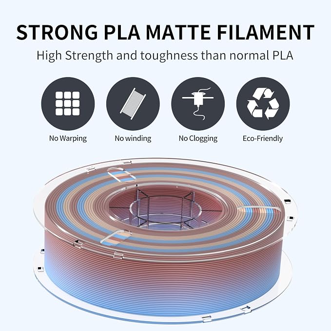 RAMBERY Matte Rainbow 3D Printing Filament Fast Color Change, Multi-Color PLA Filament for Most FDM 3D Printer, 1.75mm 1kg(2.2lbs), Matte Rainbow Blue-Brown