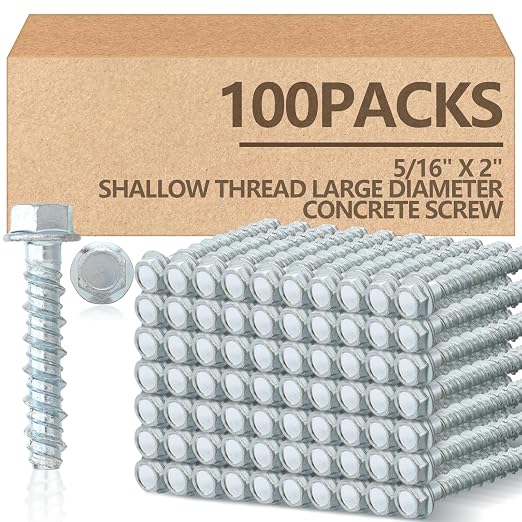 Tandefio 100 Pack 5/16" x 2" Galvanized Concrete Screws Large Diameter Anchors Concrete Screw Anchor Bolts Masonry Screw for Anchoring to Masonry Brick or Block